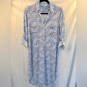 Melissa Odabash Blue & White Dress/ Lounger/ Beach & Pool Cover-Up - Midi- Small
